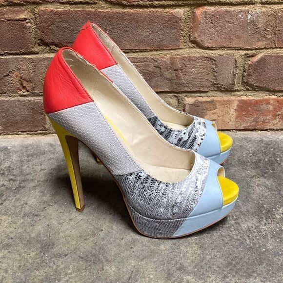 Aldo Multi Color Leather Peep Toe Stiletto Heels Size 8 - Picture 2 of 11